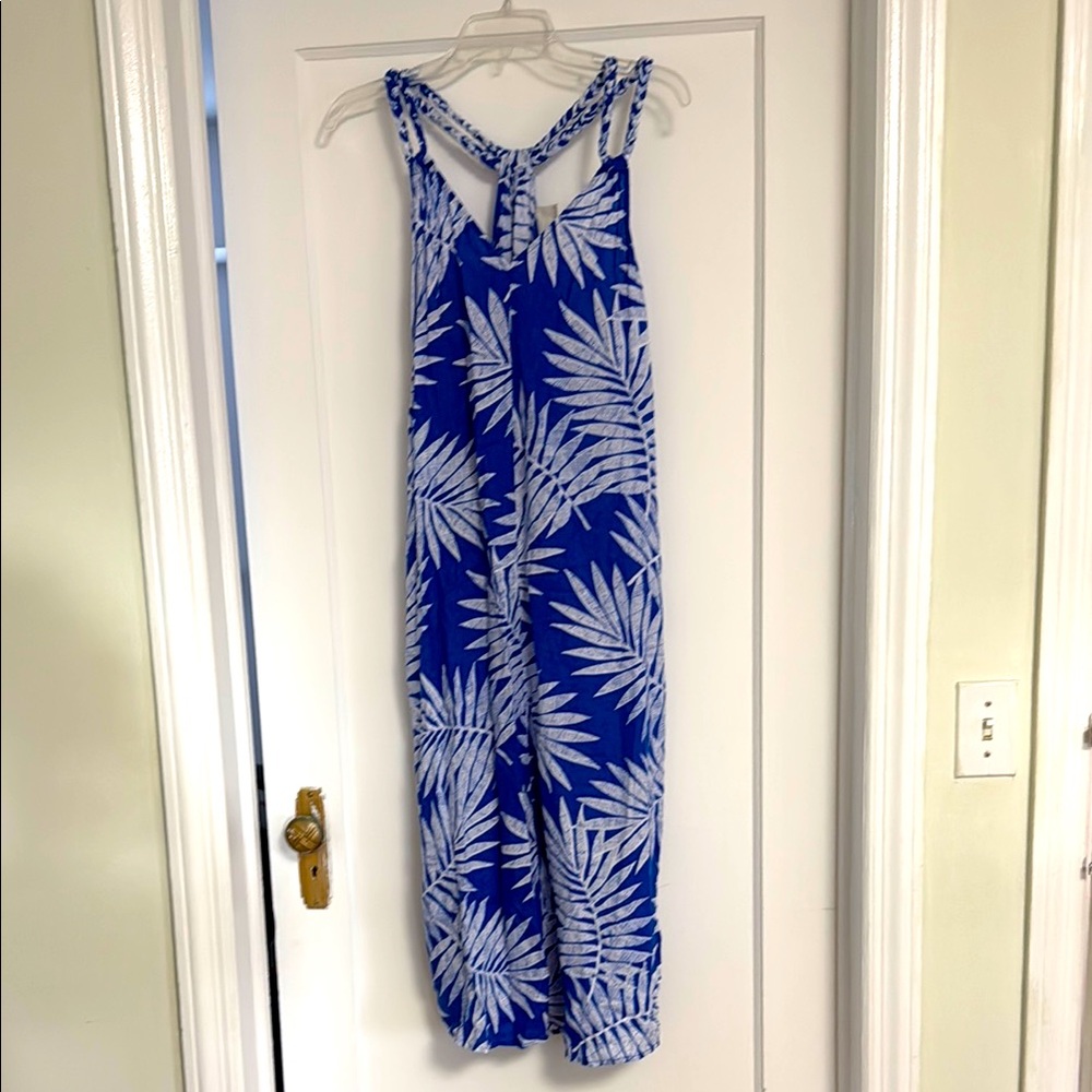 Blue and White Leaf Print Cover Up Dress